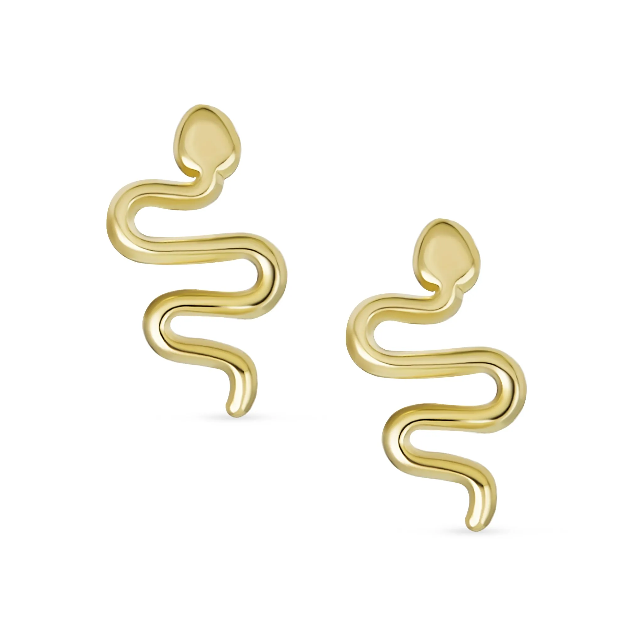 Minimalist Snake Stud Earrings in 14K Yellow Gold with Safety Clutch Screw Back