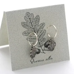 Oak Leaf Hoop Earrings in Silver