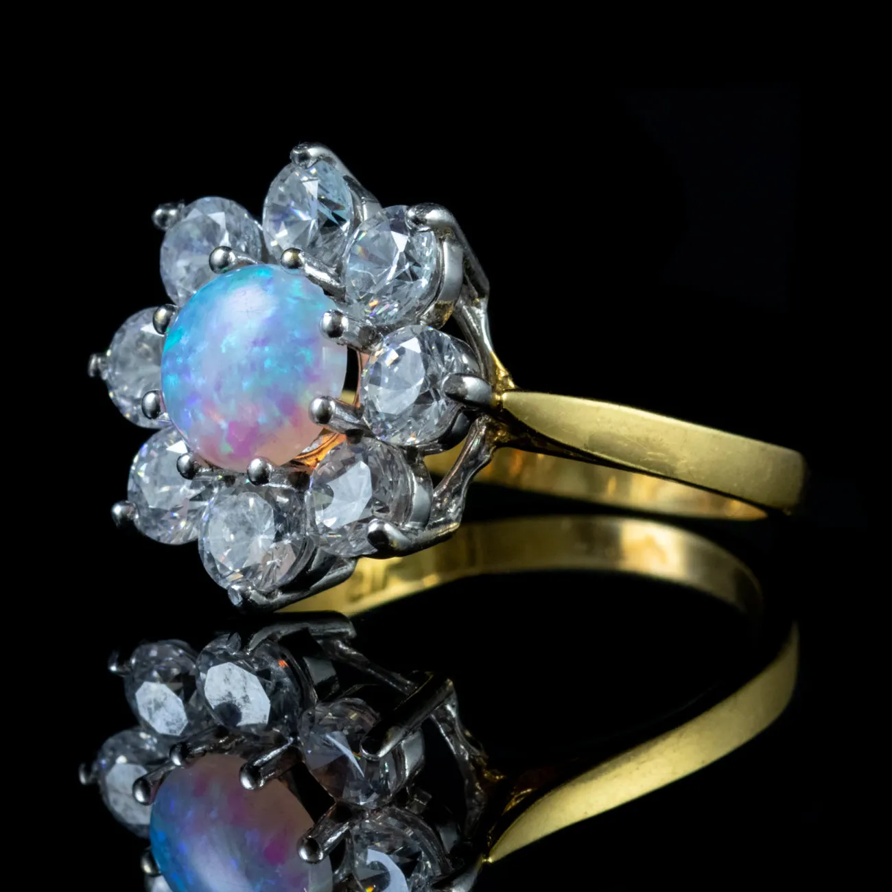 Opal Cluster Ring Paste Stones 18Ct Gold On Silver