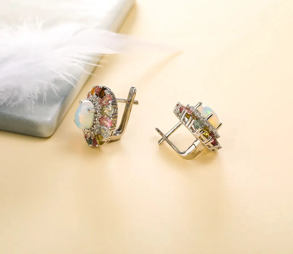 Opal Multicolor Stones 925 Sterling Silver Earrings