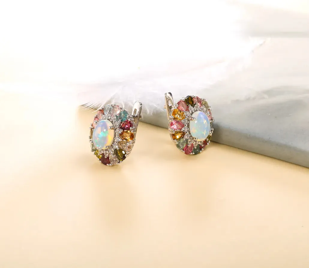 Opal Multicolor Stones 925 Sterling Silver Earrings