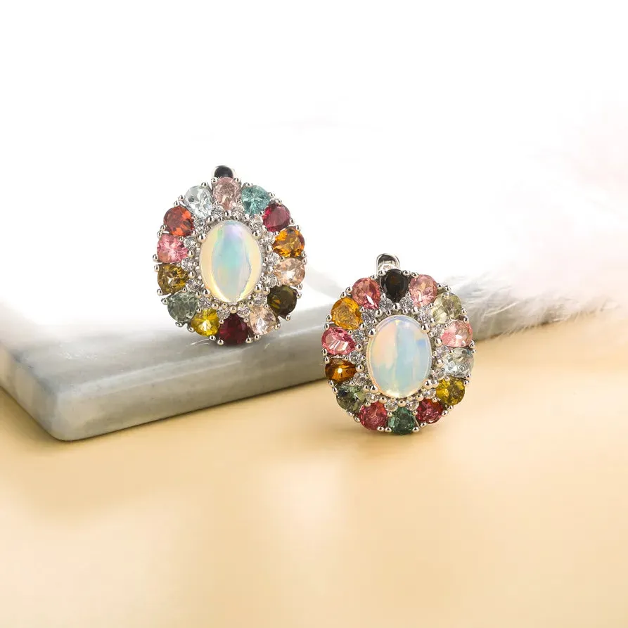 Opal Multicolor Stones 925 Sterling Silver Earrings