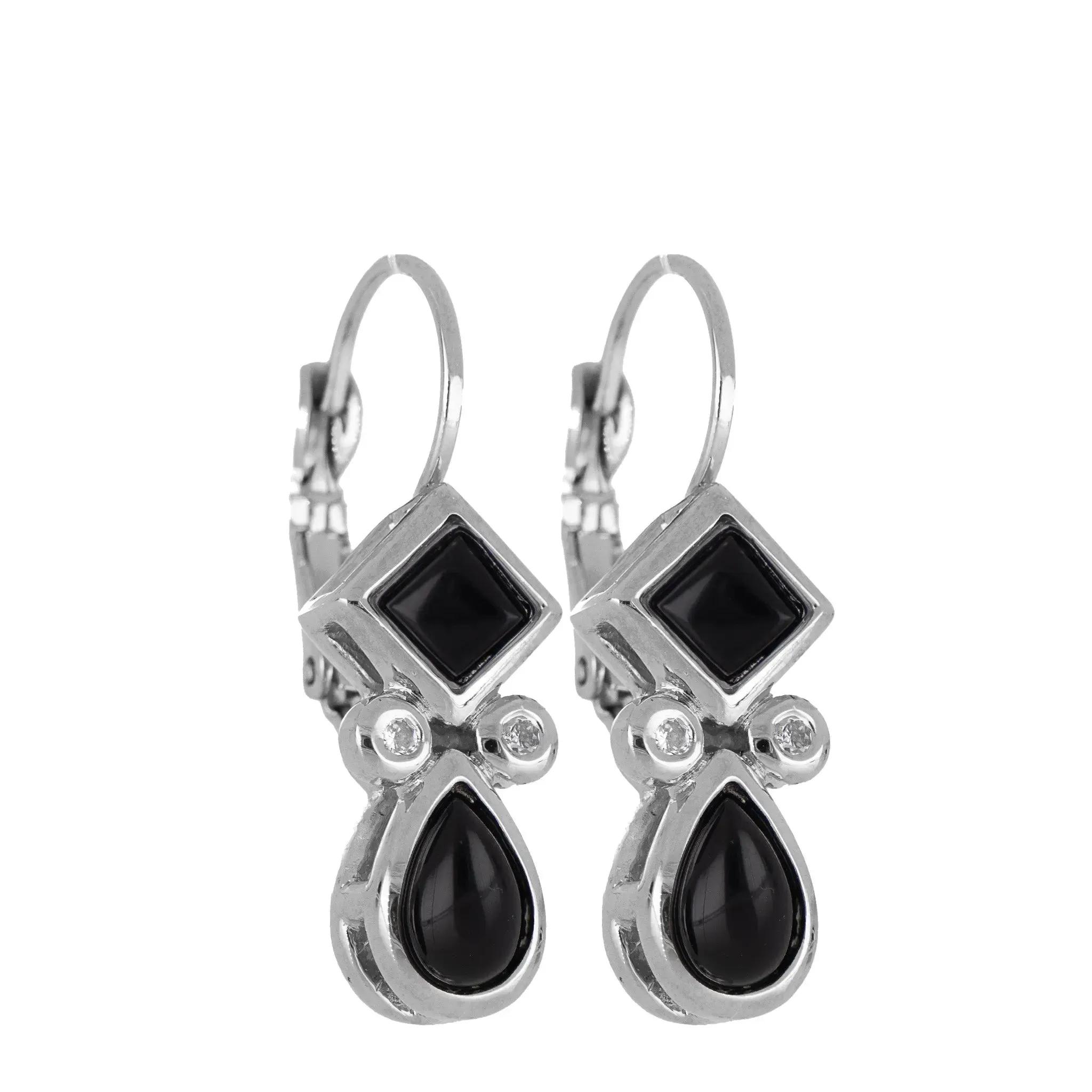 Opalas do Mar/Black Onyx Collection - 2 Stone French Wire Earrings
