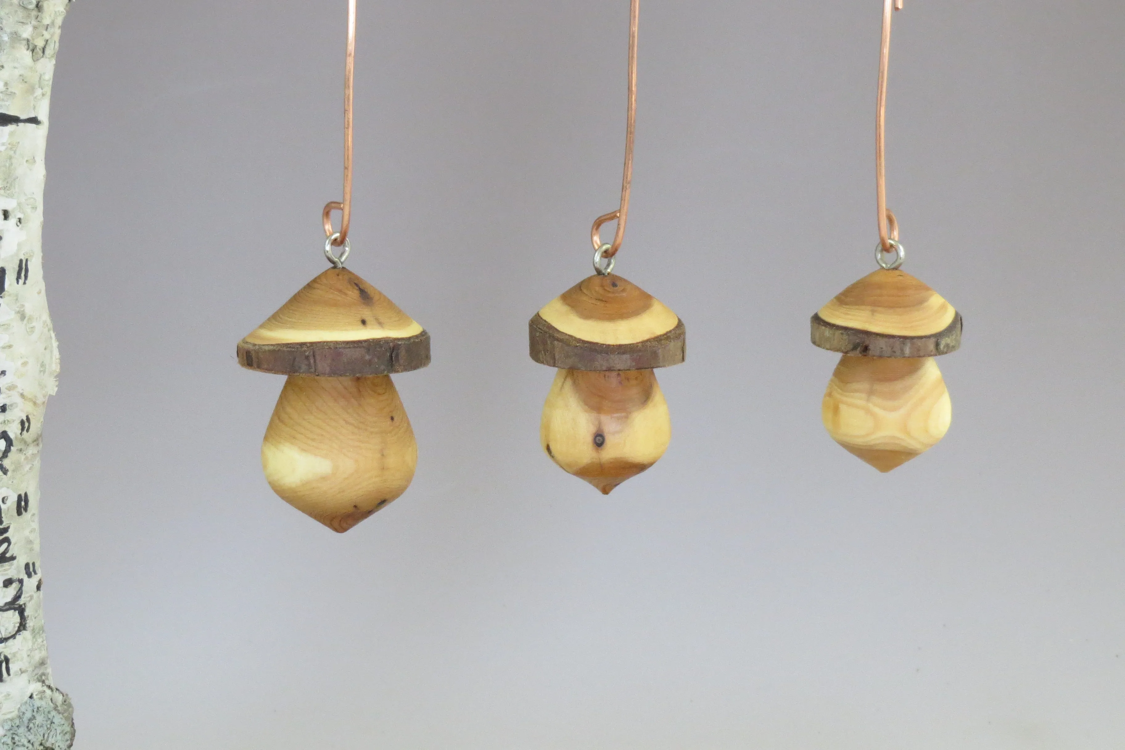 Ornaments, Mushroom Ornaments, Set of Three Turned Wood Ornaments