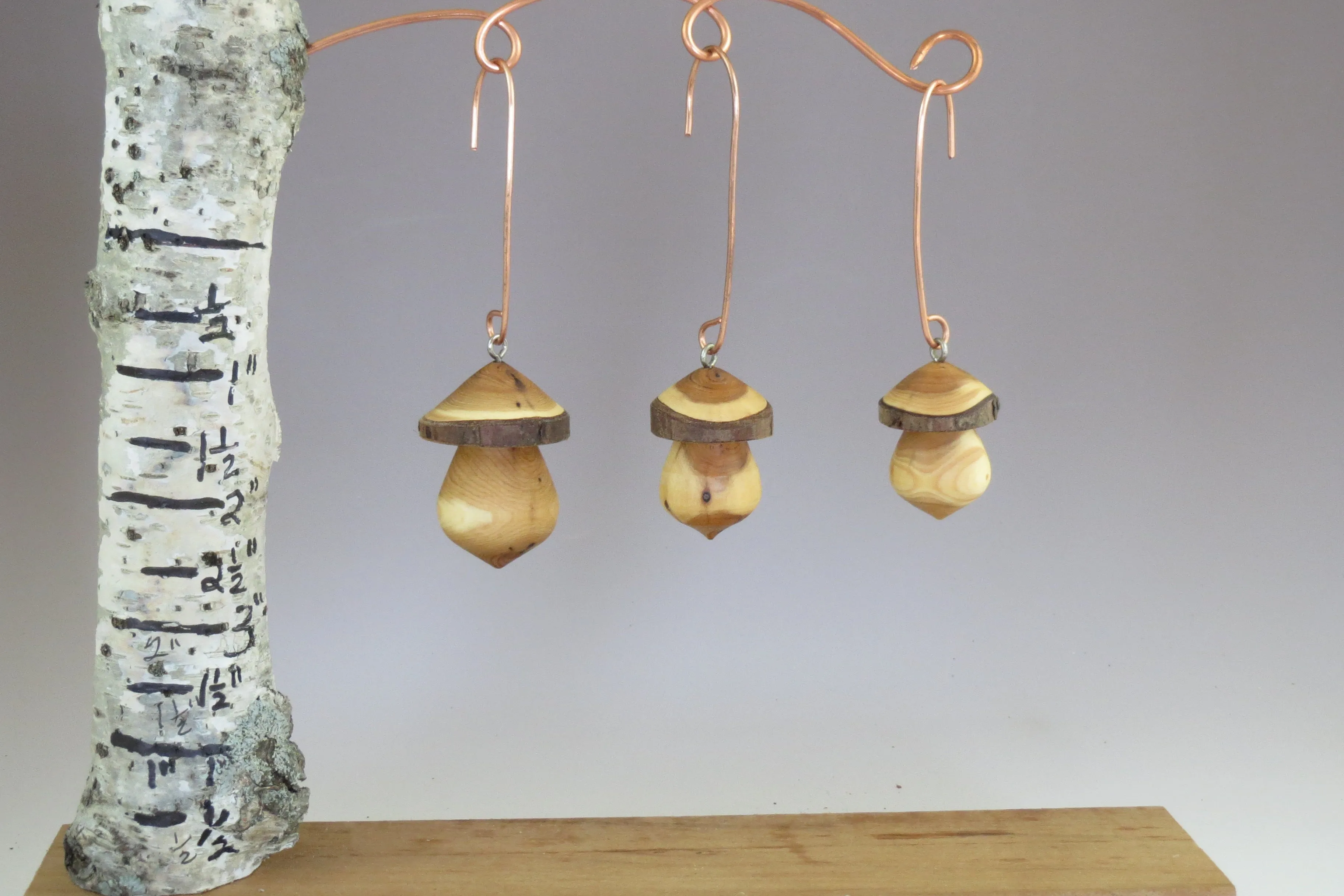 Ornaments, Mushroom Ornaments, Set of Three Turned Wood Ornaments