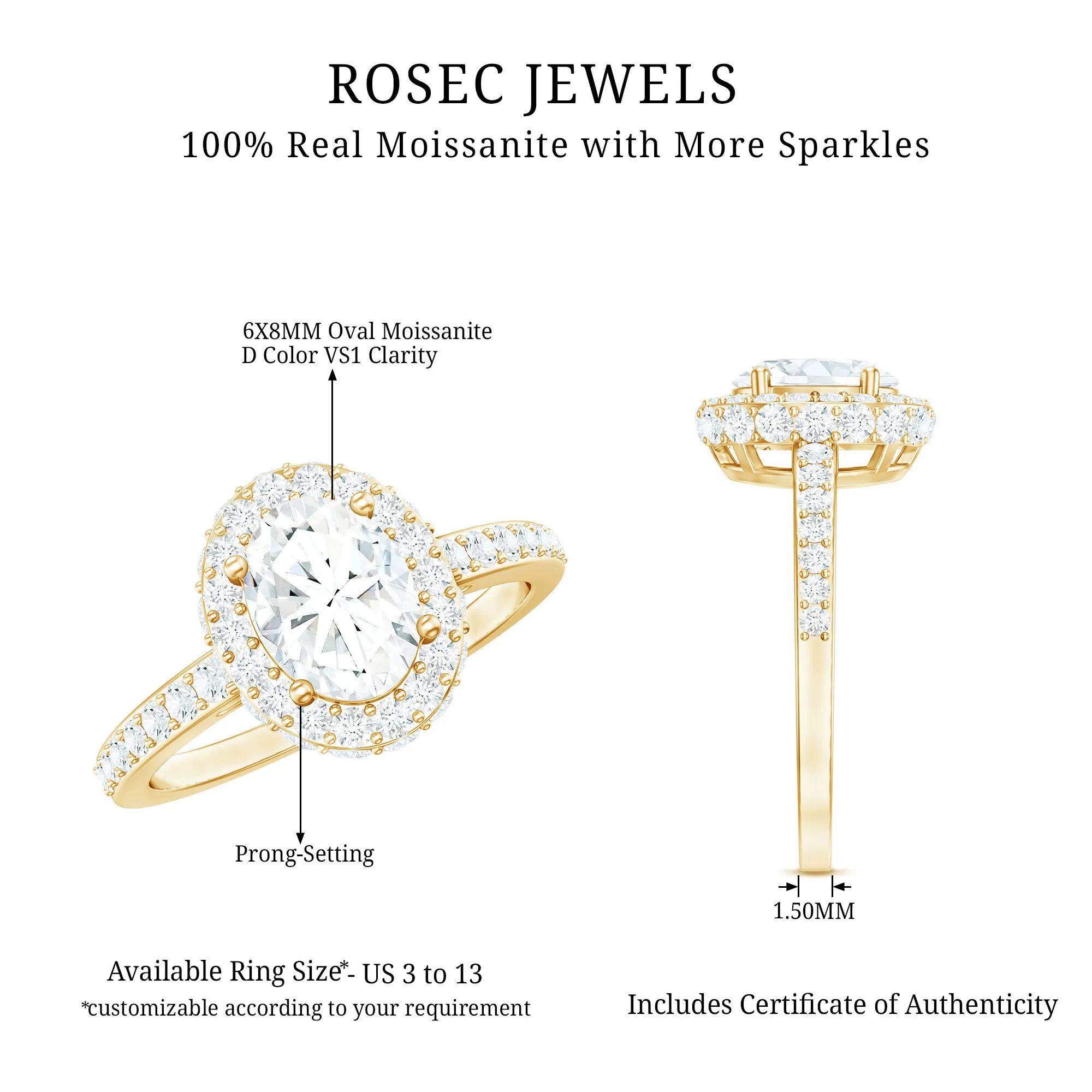 Oval Shape Moissanite Classic Engagement Ring with Halo