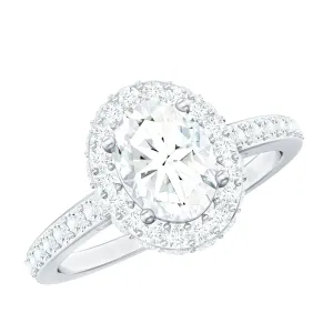 Oval Shape Moissanite Classic Engagement Ring with Halo