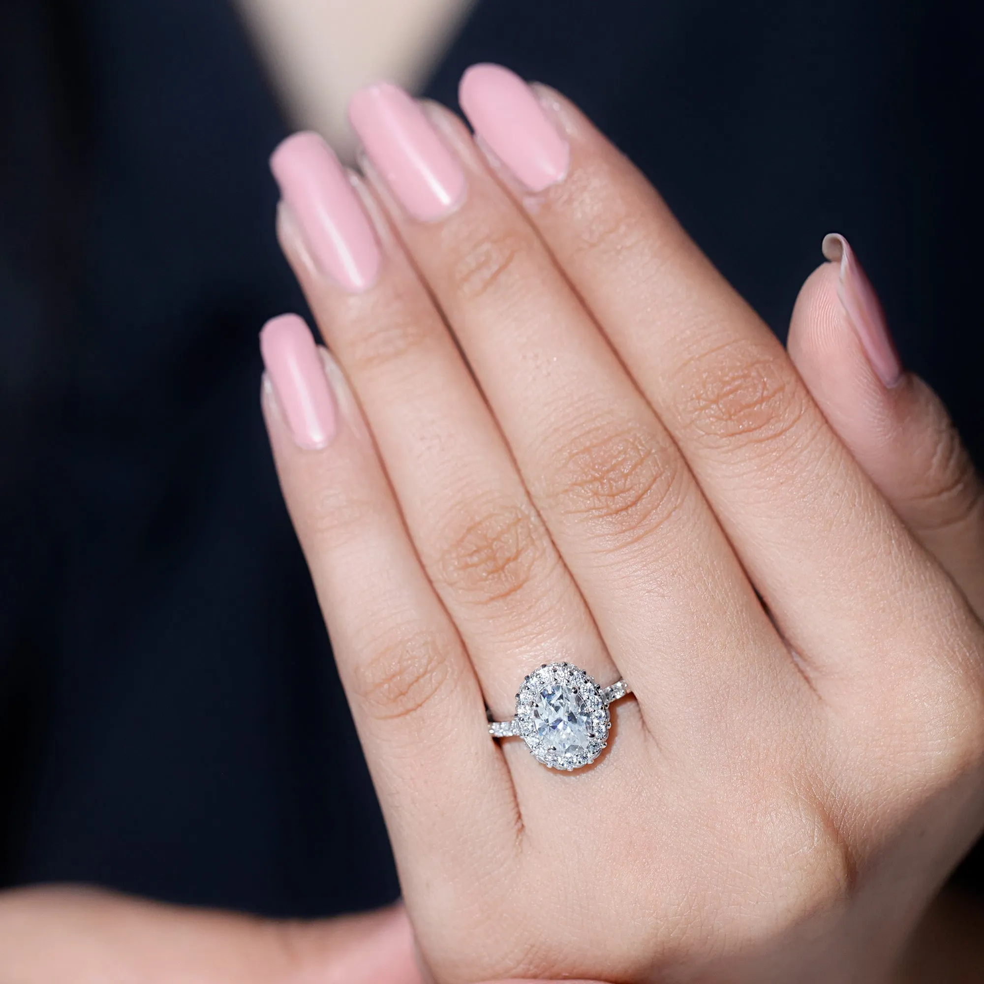 Oval Shape Moissanite Classic Engagement Ring with Halo