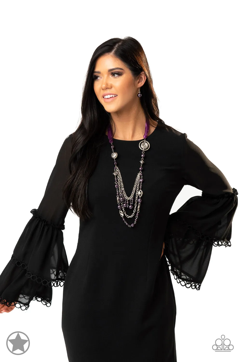 Paparazzi All The Trimmings Purple Ribbon Blockbuster Long Necklace - P2RE-PRSV-018XX