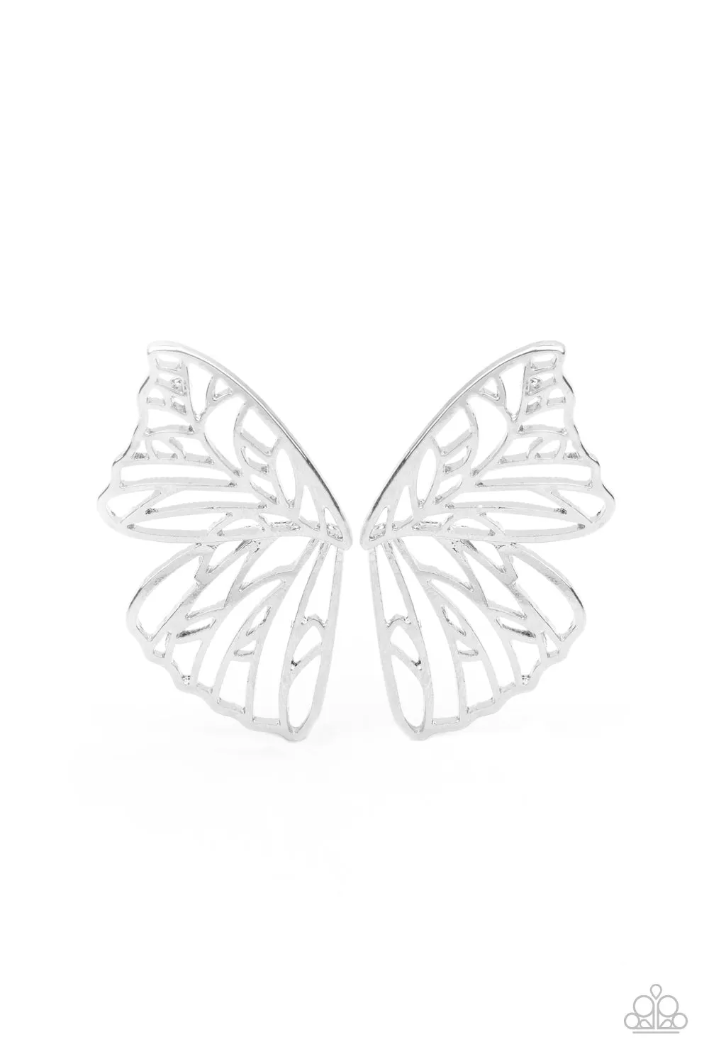 Paparazzi Butterfly Frills - Silver Earrings - August 2021 Life Of The Party Exclusive