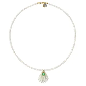Pearl Necklace with Emerald and Shell