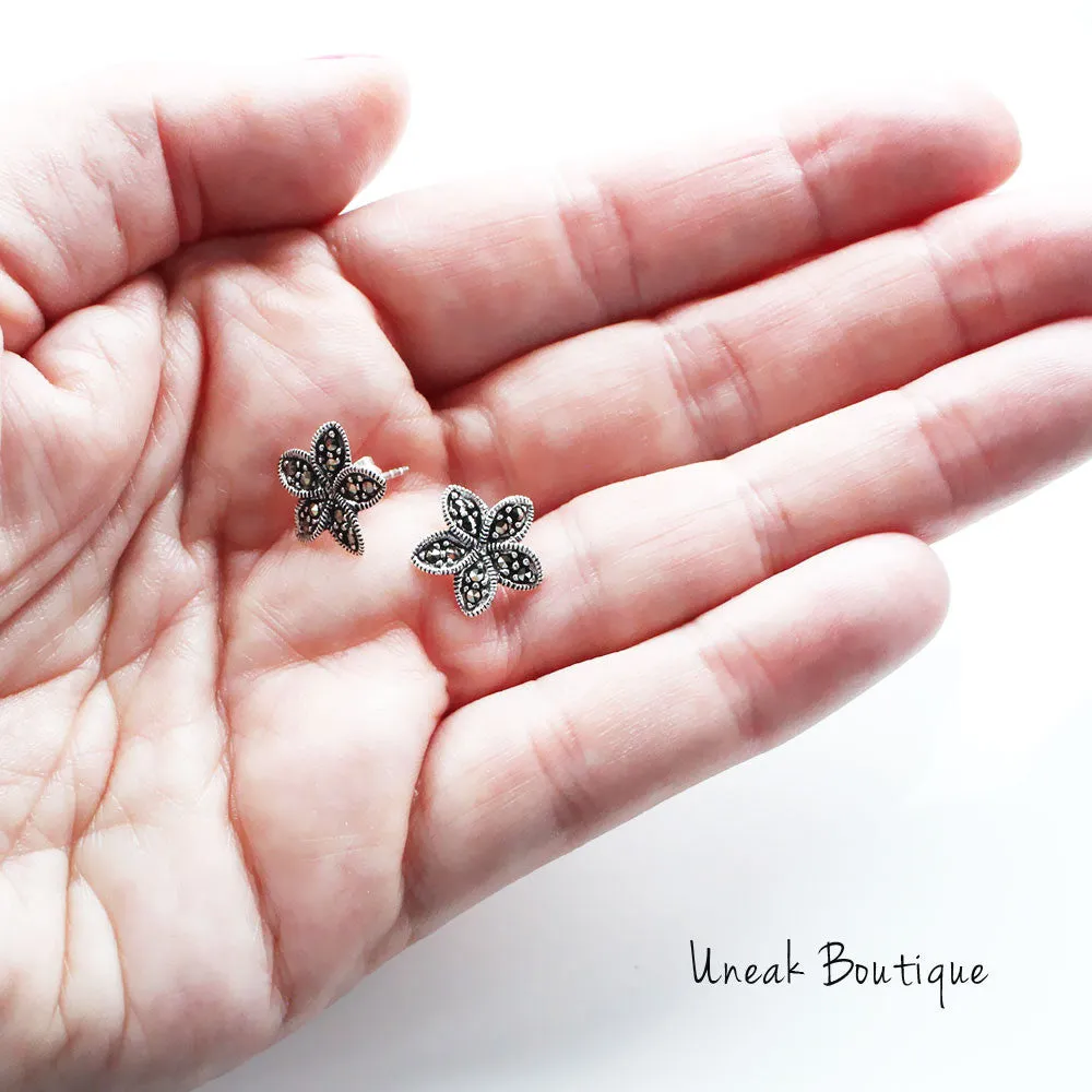 Plumeria Flower Marcasite Earrings