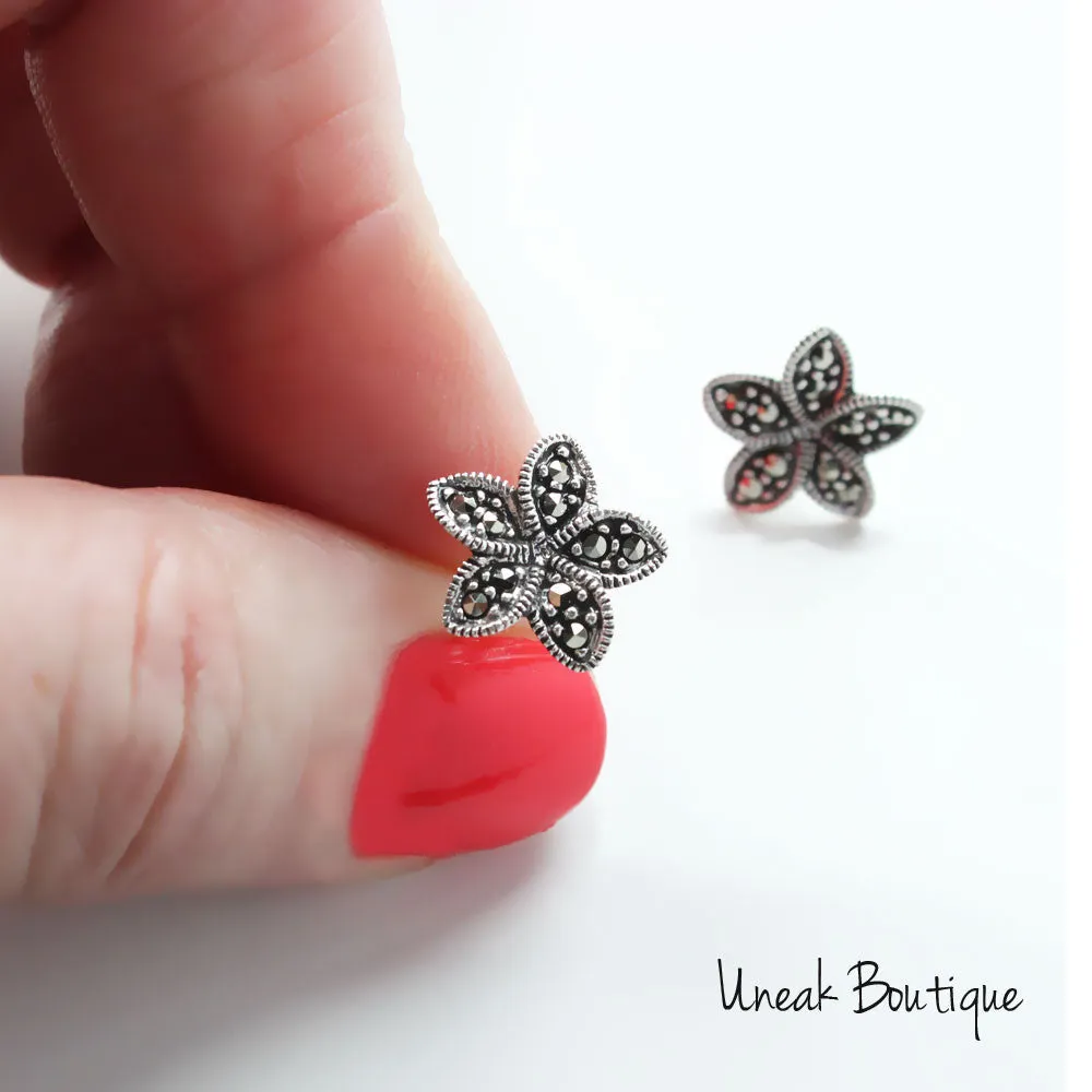 Plumeria Flower Marcasite Earrings