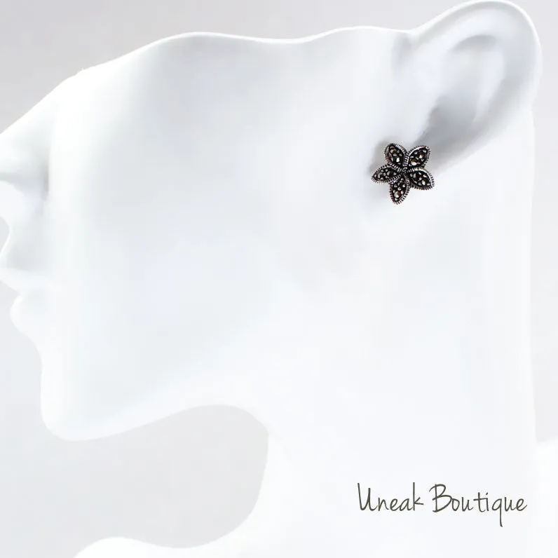 Plumeria Flower Marcasite Earrings