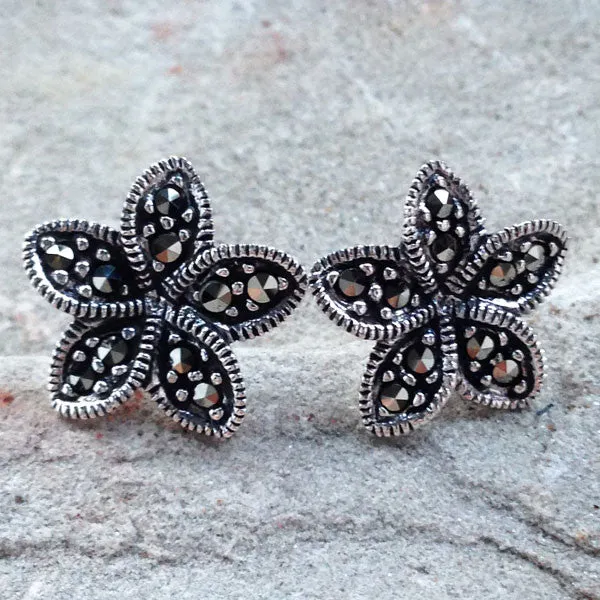 Plumeria Flower Marcasite Earrings
