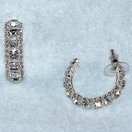 Princess Cut Crystal Hoop Post Earrings w Swarovski Crystals