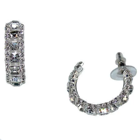 Princess Cut Crystal Hoop Post Earrings w Swarovski Crystals