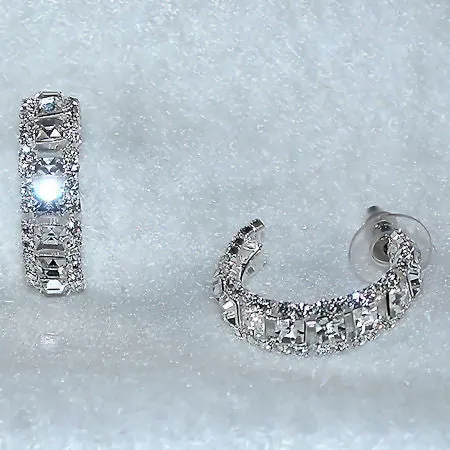 Princess Cut Crystal Hoop Post Earrings w Swarovski Crystals