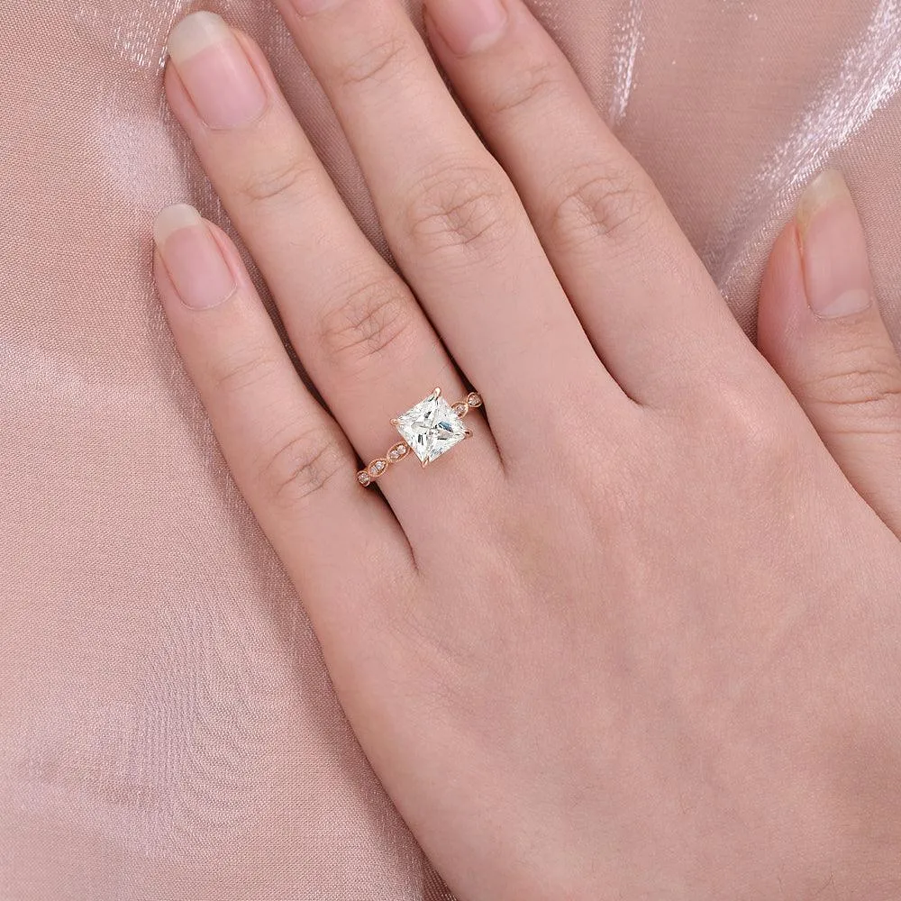 Princess Cut Moissanite Yellow Gold Ring