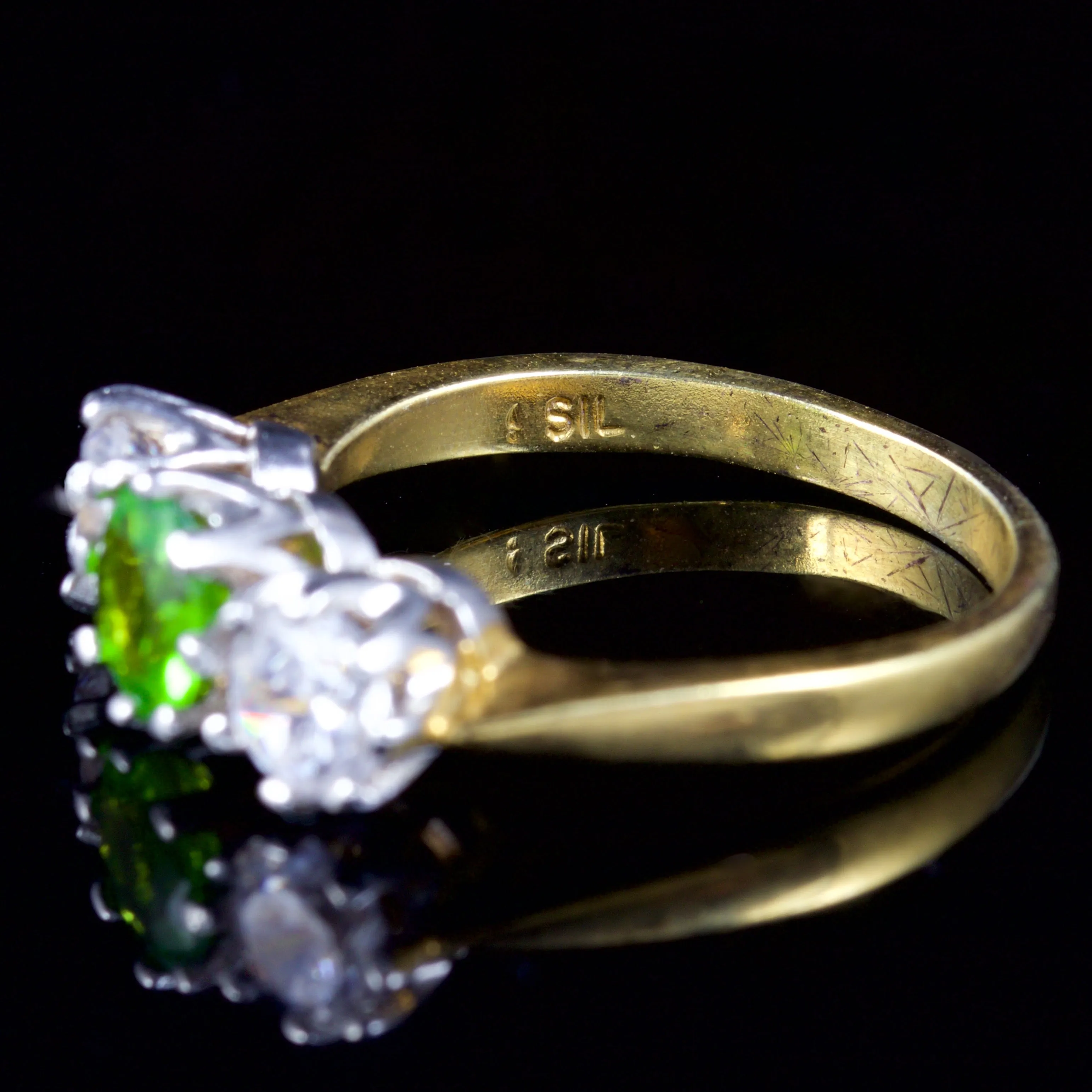 Quartz Peridot Trilogy Ring 18Ct Gold Silver