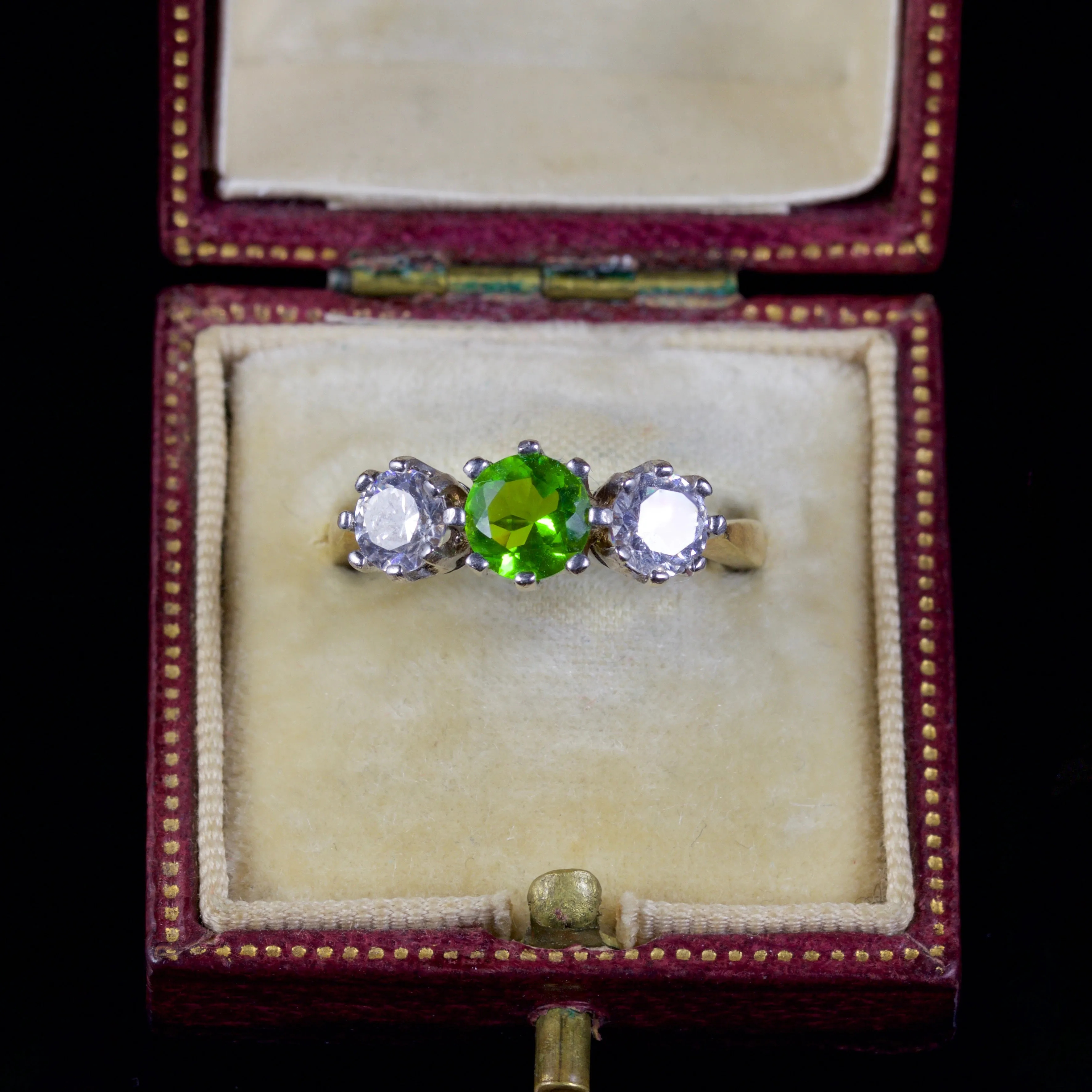 Quartz Peridot Trilogy Ring 18Ct Gold Silver