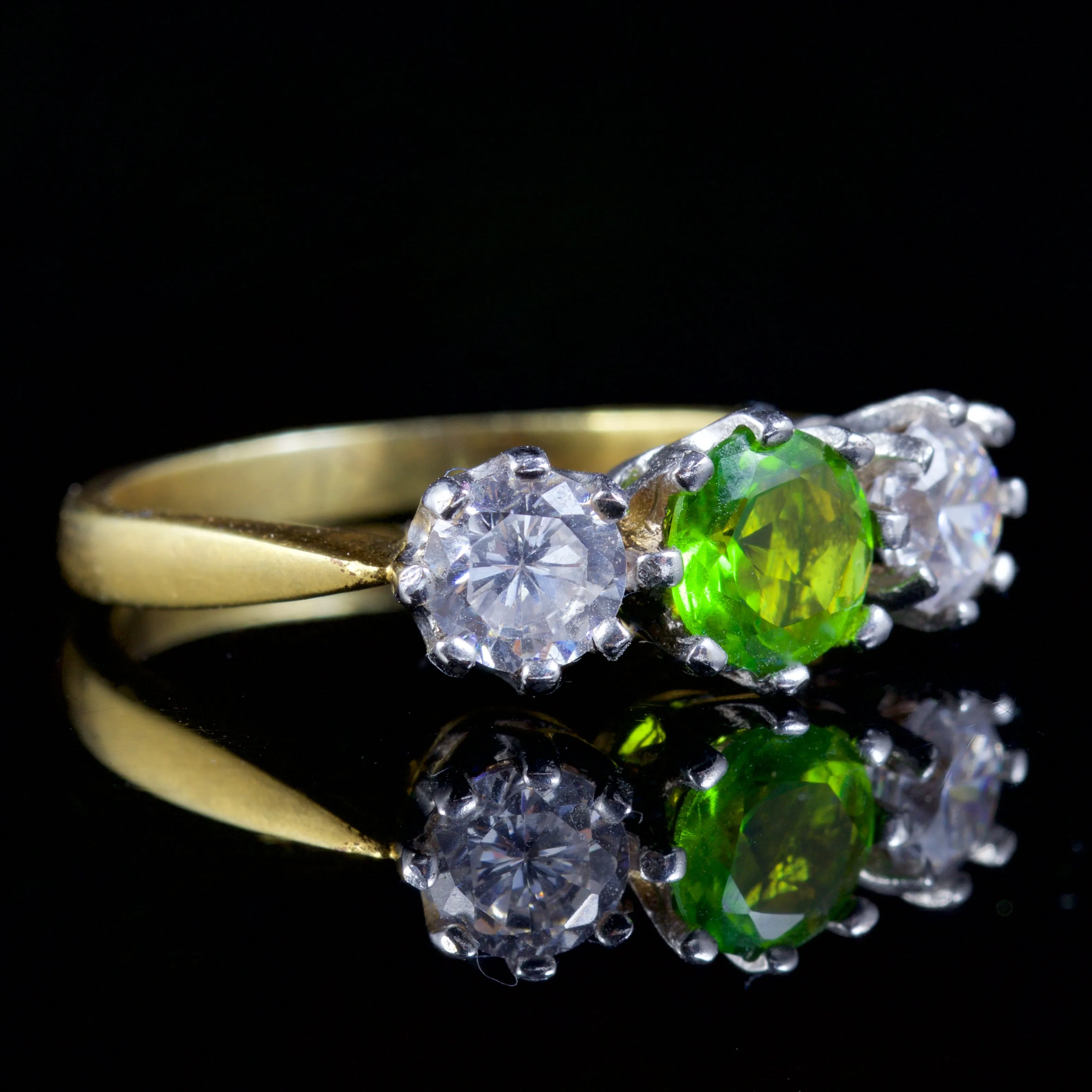 Quartz Peridot Trilogy Ring 18Ct Gold Silver
