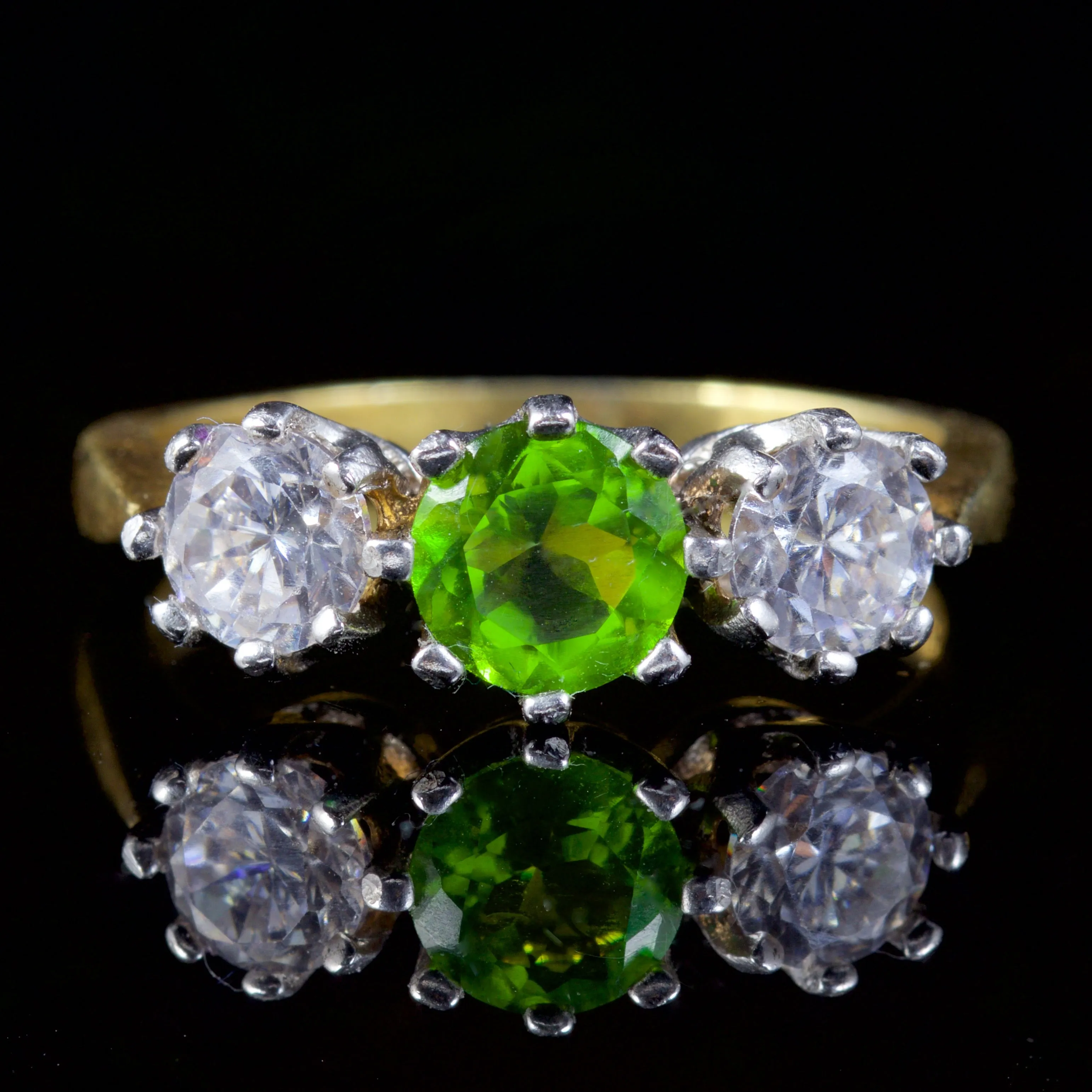 Quartz Peridot Trilogy Ring 18Ct Gold Silver