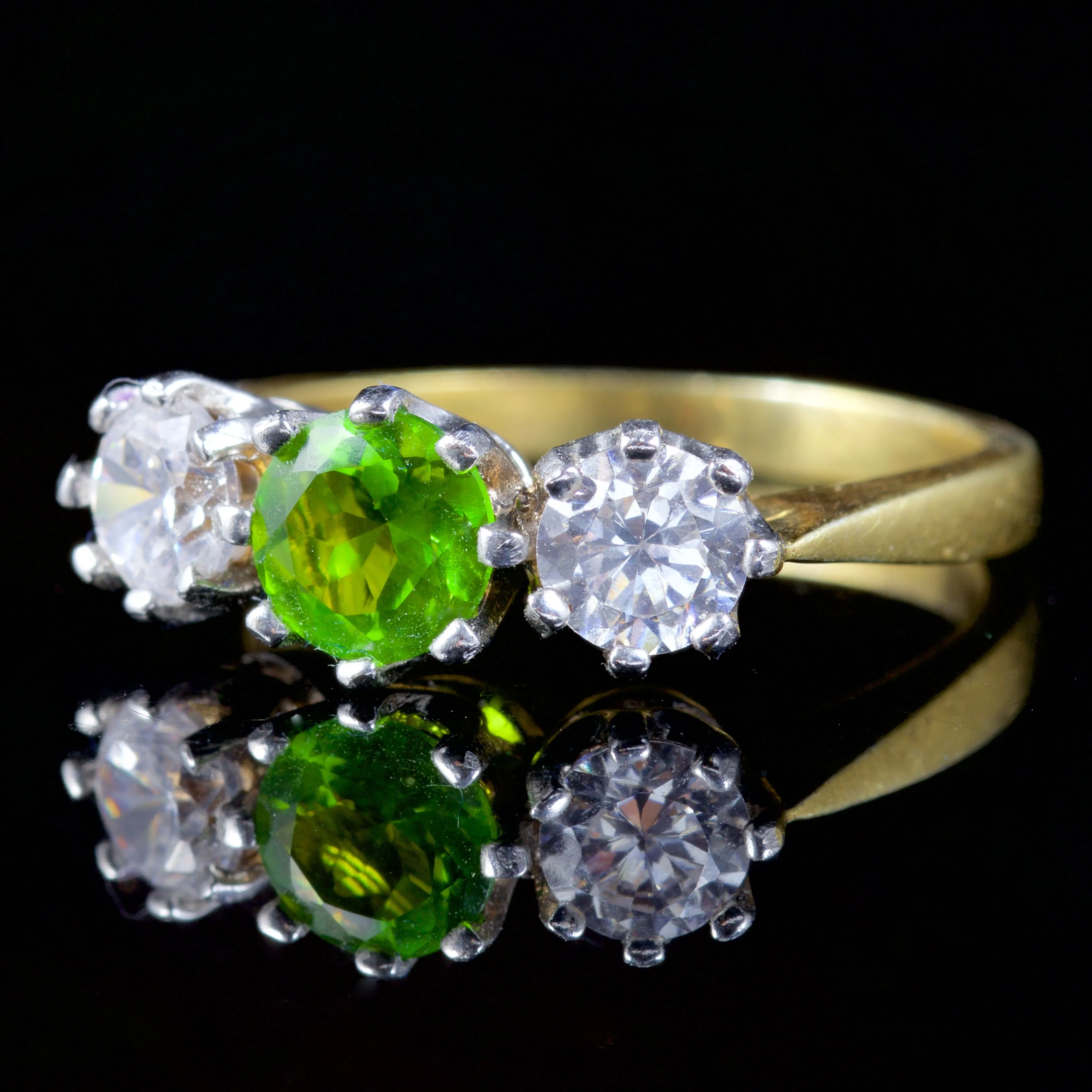 Quartz Peridot Trilogy Ring 18Ct Gold Silver