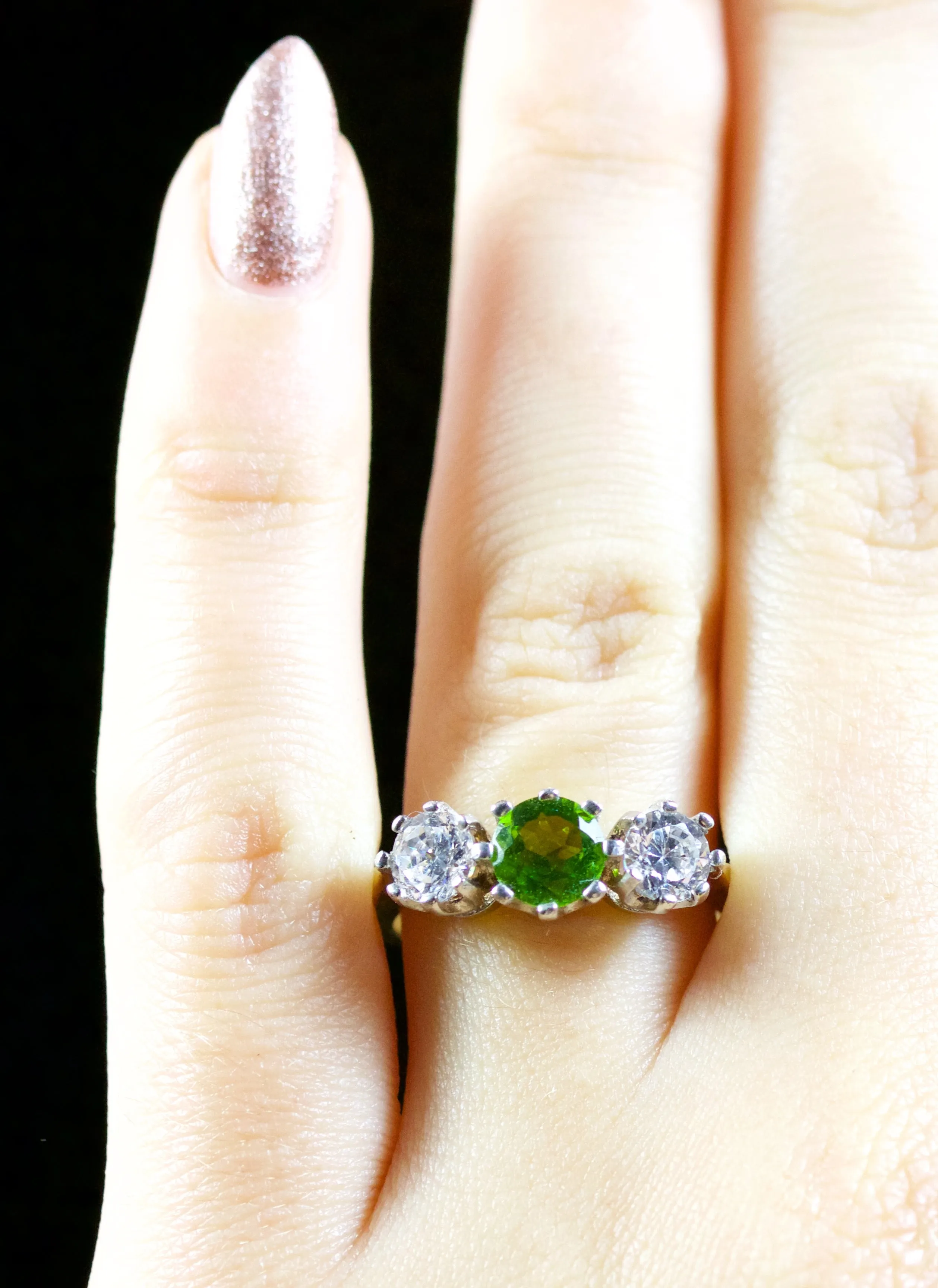 Quartz Peridot Trilogy Ring 18Ct Gold Silver
