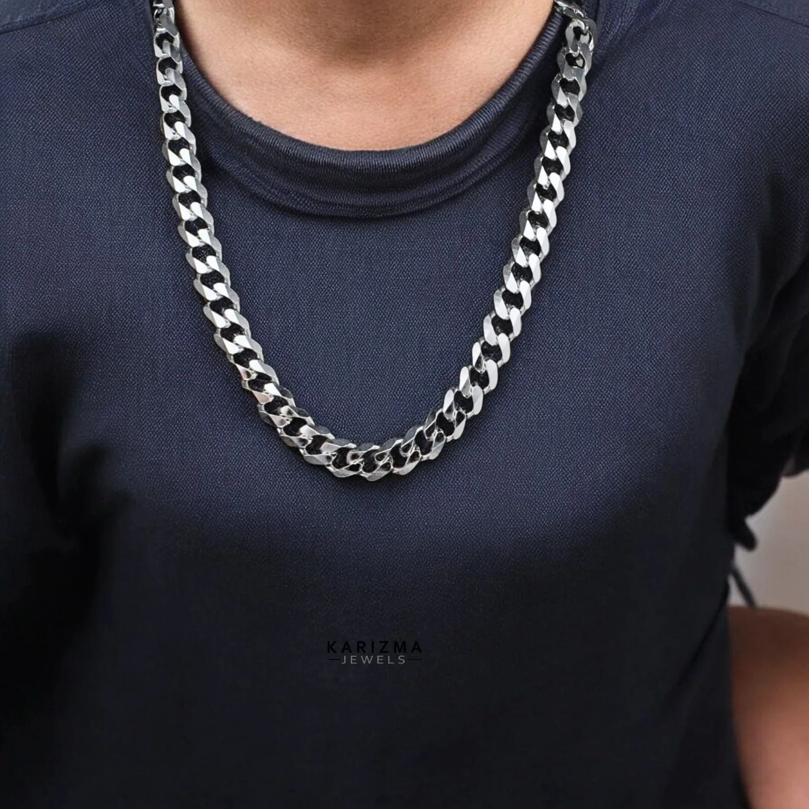 Real 925 Silver Stylish Cuban link Men's Neck Chain 20"