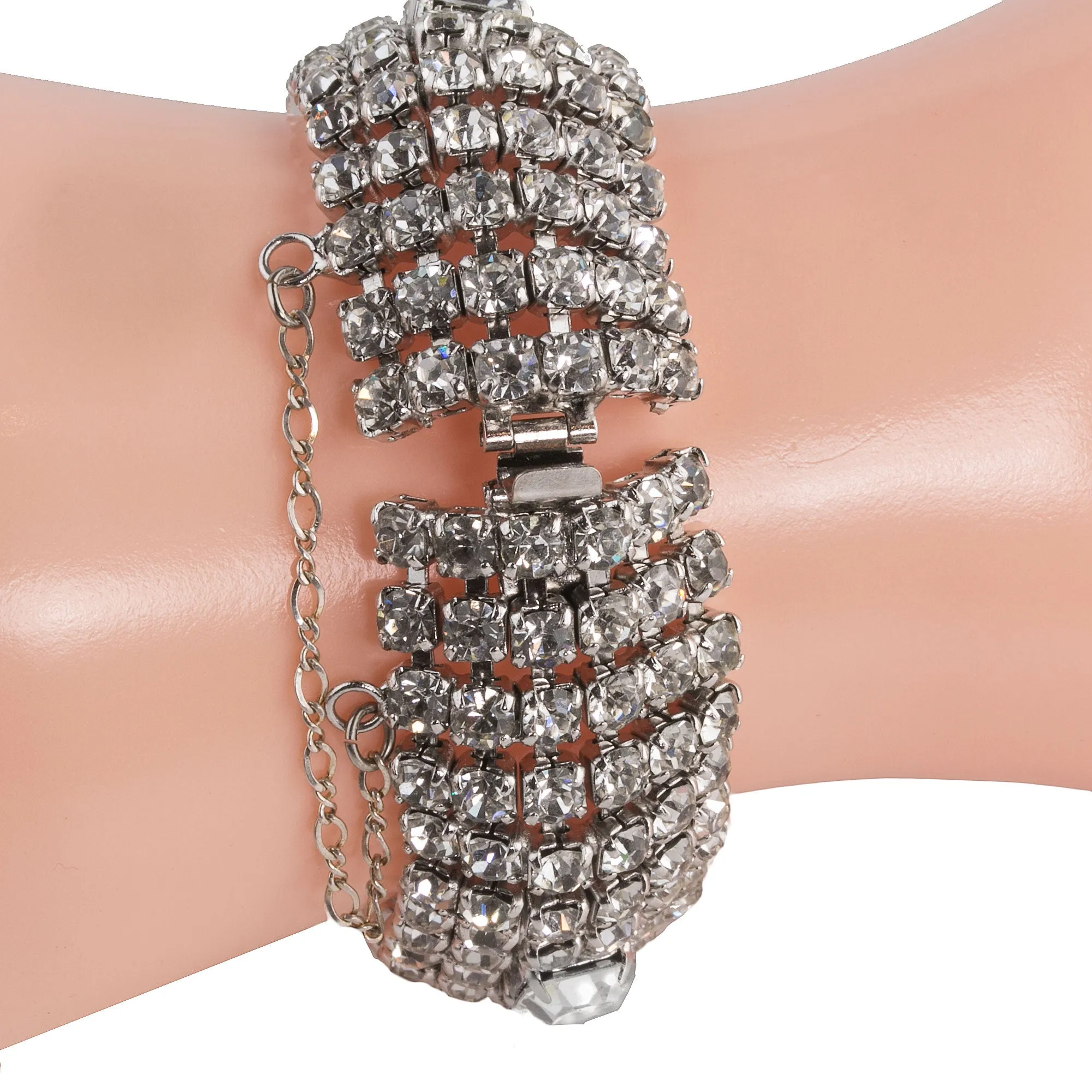 Rhinestone Bracelet, Weiss, circa 1950s-60s. j-brcs651