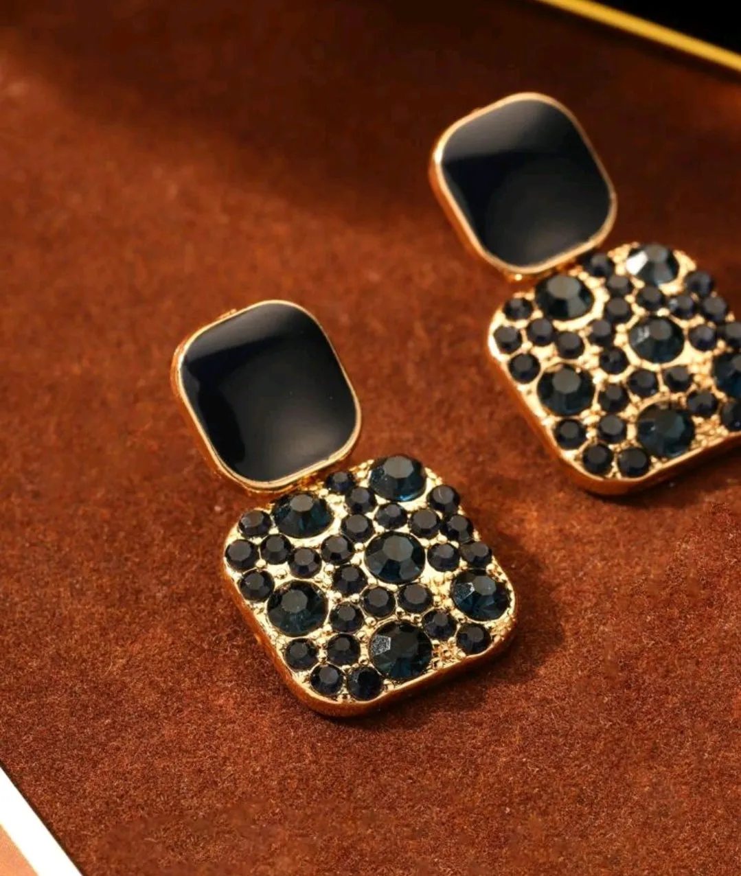 Rhinestone geo decor earrings