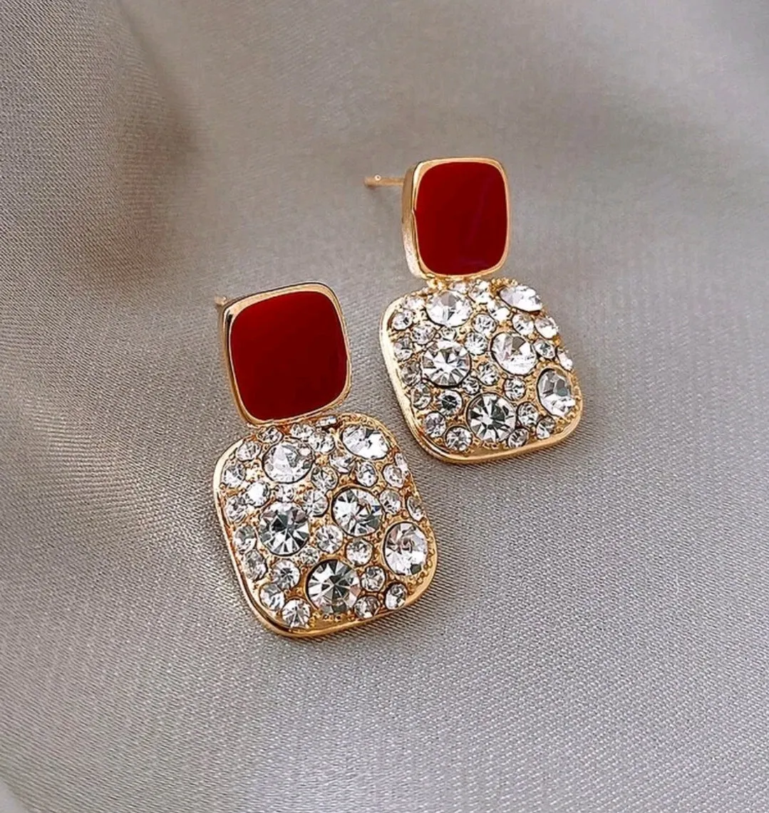 Rhinestone geo decor earrings