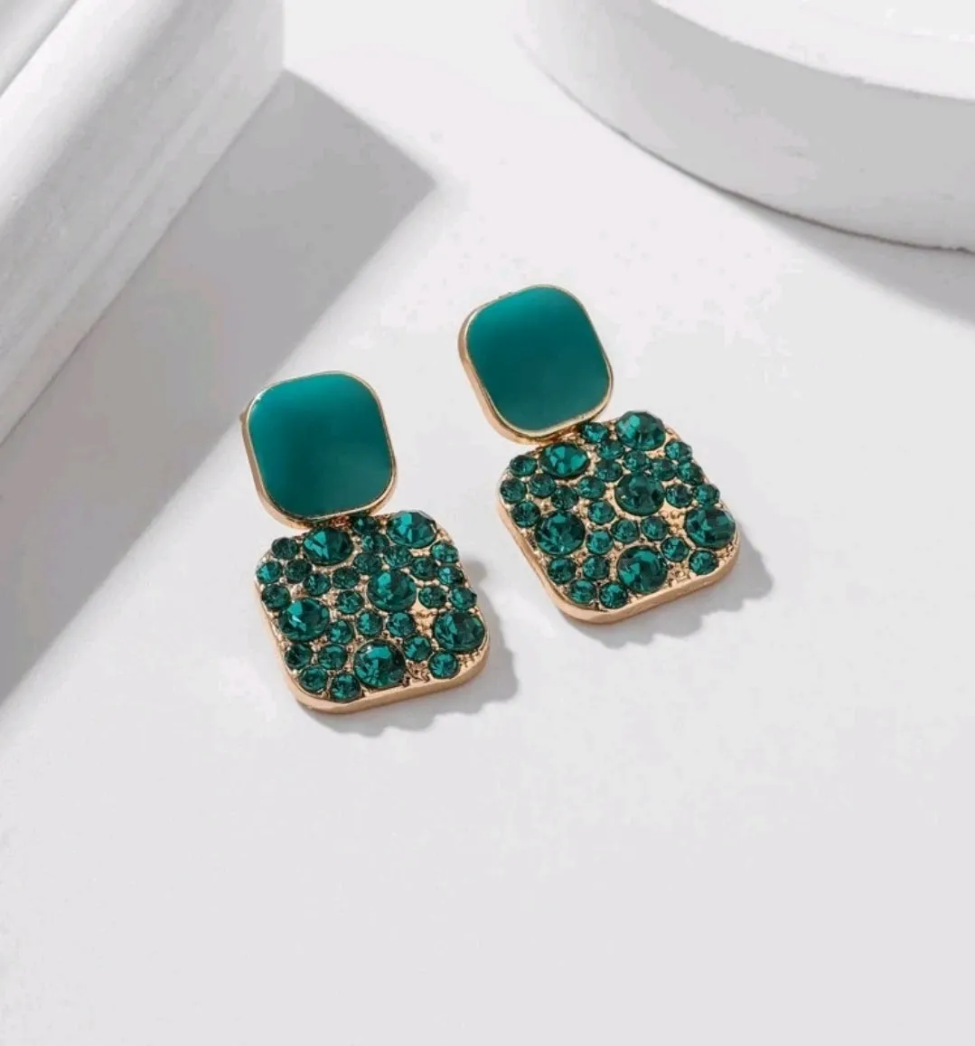 Rhinestone geo decor earrings