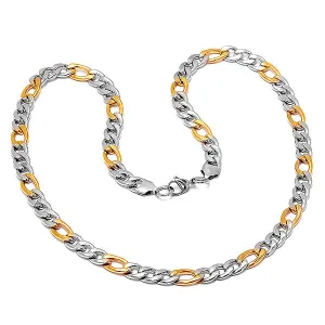 ROBUST Mens 18k Gold Plated Two Tone Water Resistant stainless Steel Figaro Chain Necklace 24 inch