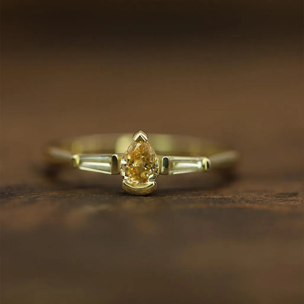 Saffron Pear Yellow Diamond Ring