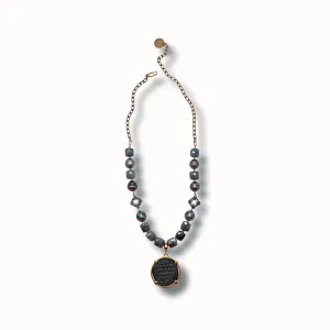 Sapphire, Tahitian Pearl and "Christ, King of Kings" Ancient Coin Necklace