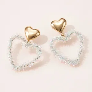 Shimmering Love TInsel Heart Post Earrings