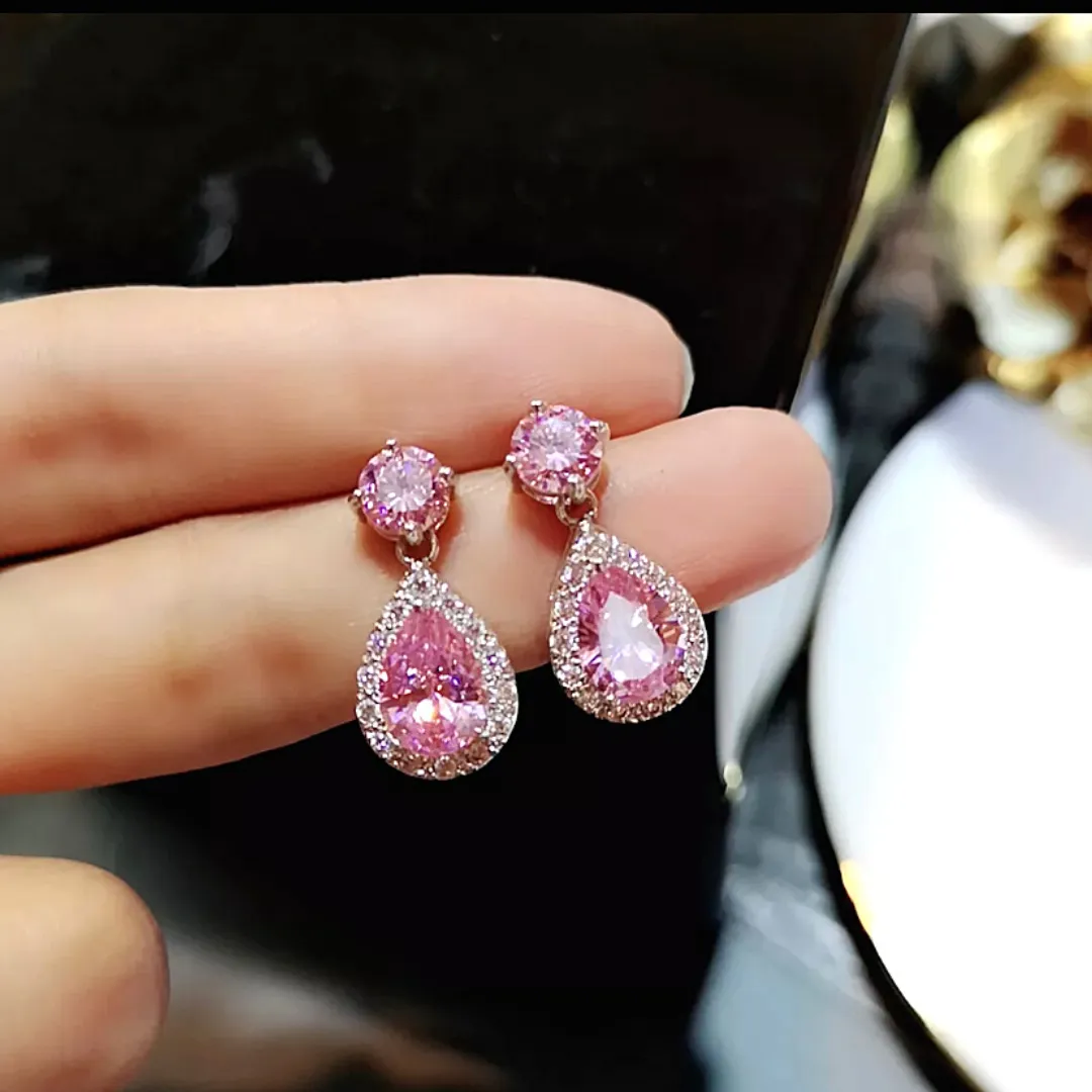 Shimmering Petite Teardrop Pear Shaped Rhinestone Dangle Earrings