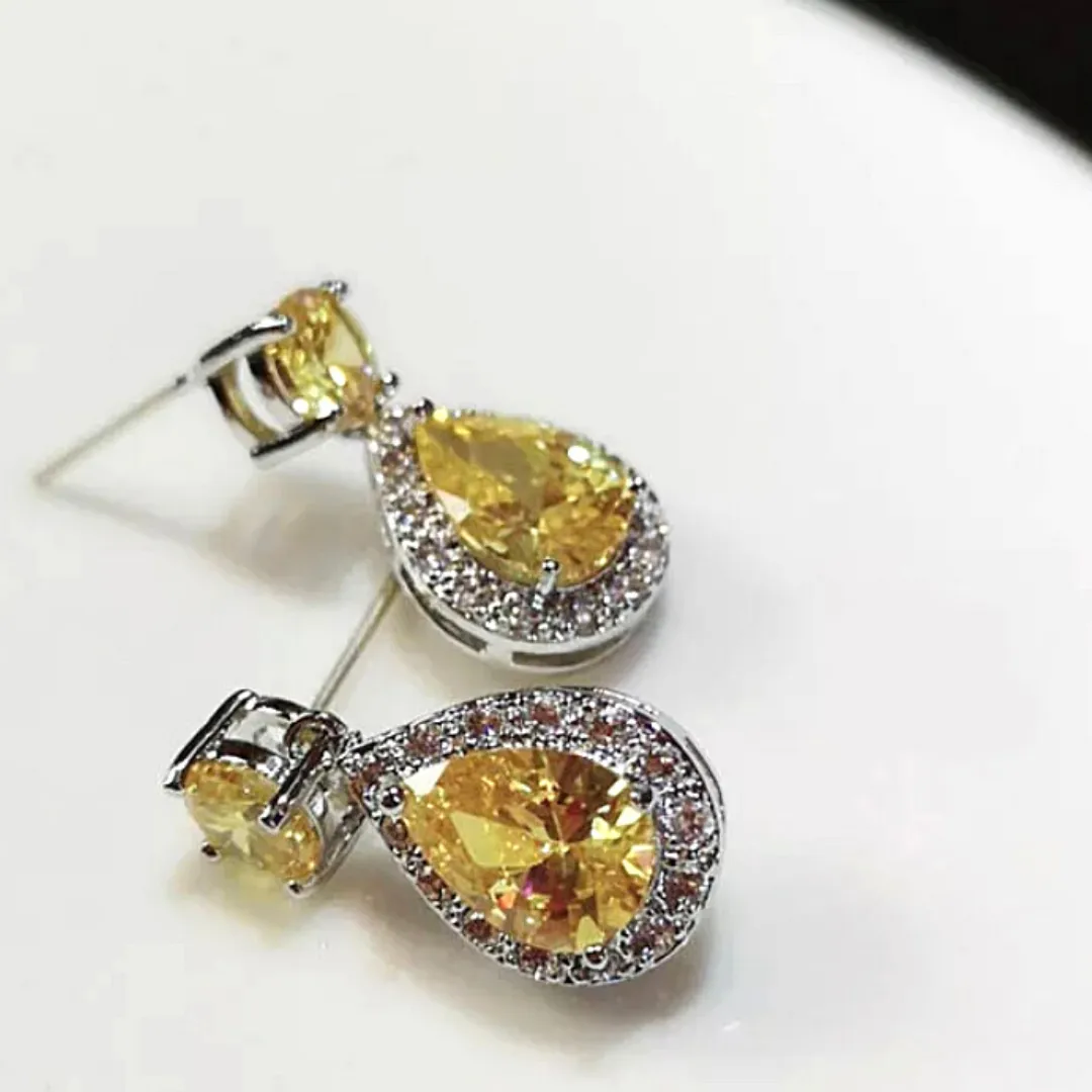 Shimmering Petite Teardrop Pear Shaped Rhinestone Dangle Earrings