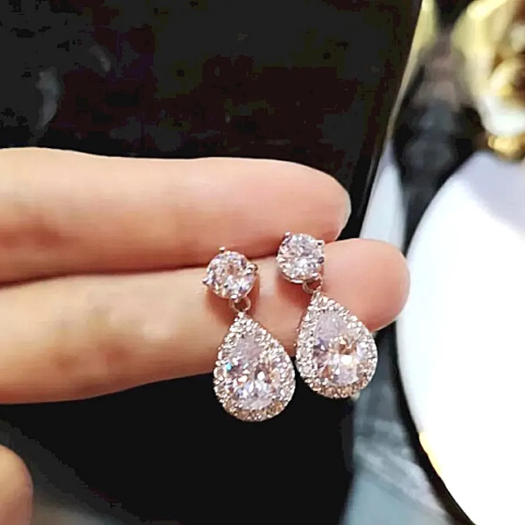 Shimmering Petite Teardrop Pear Shaped Rhinestone Dangle Earrings