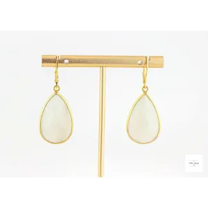 Shimmering White Moonstone Earrings: White Statement Earrings