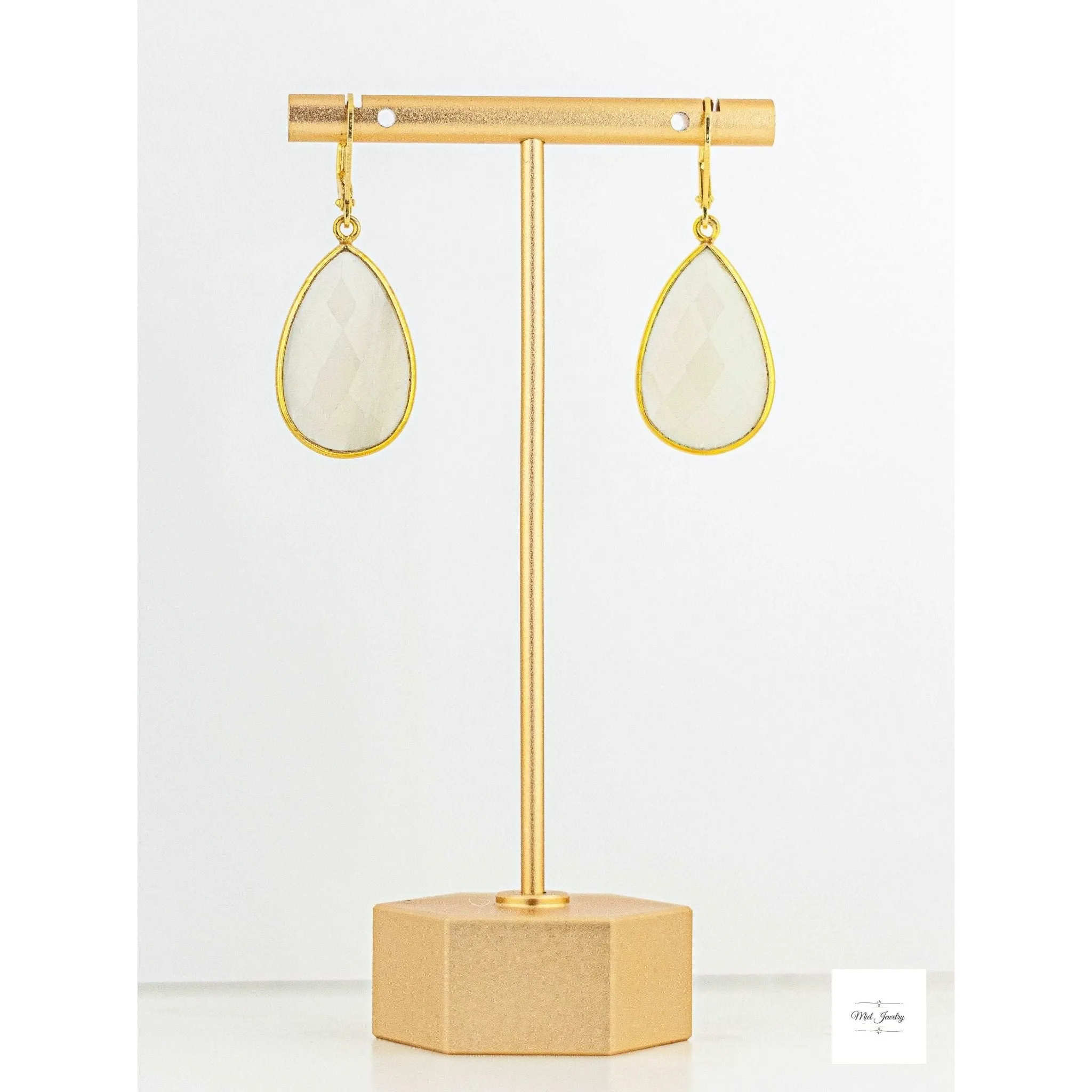 Shimmering White Moonstone Earrings: White Statement Earrings
