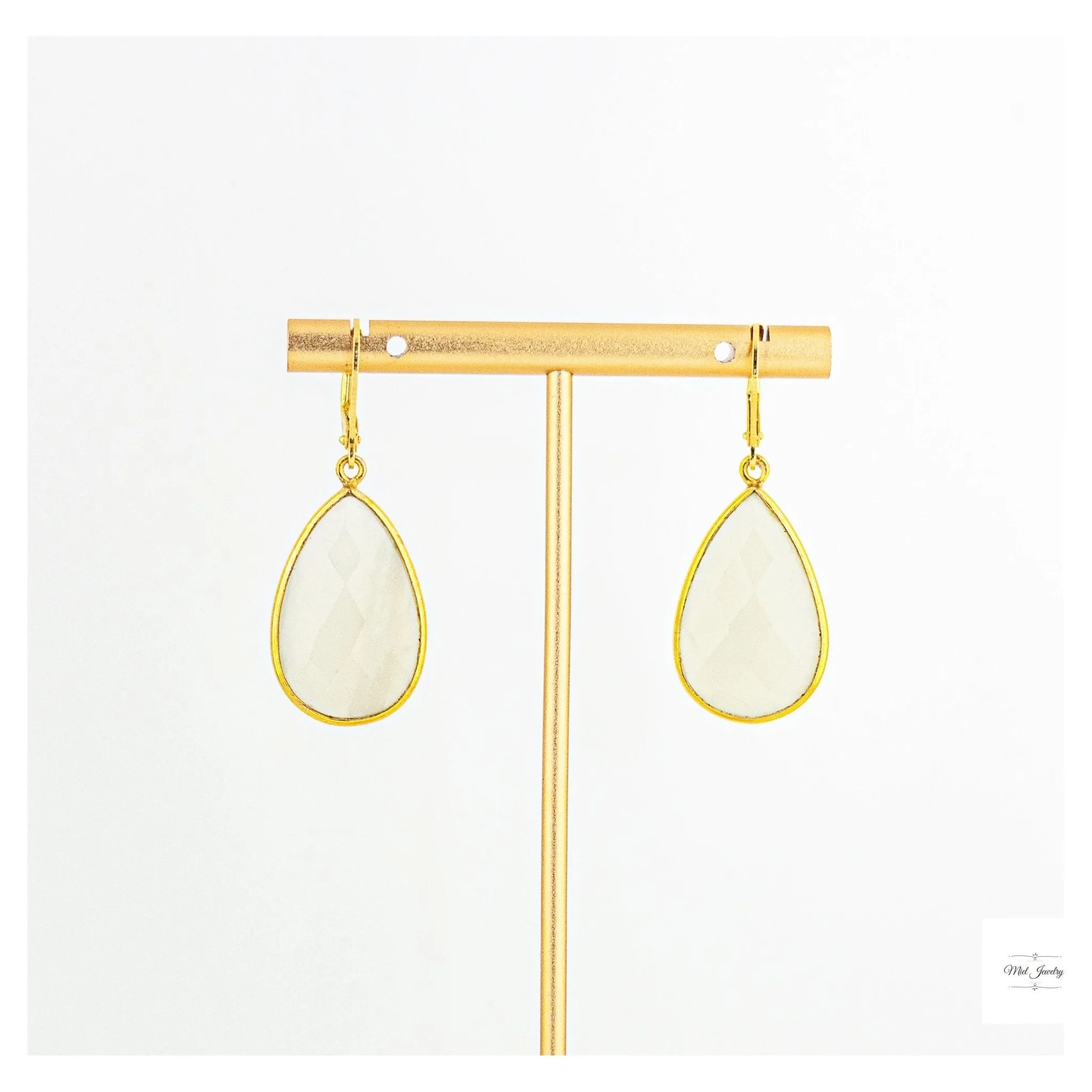 Shimmering White Moonstone Earrings: White Statement Earrings
