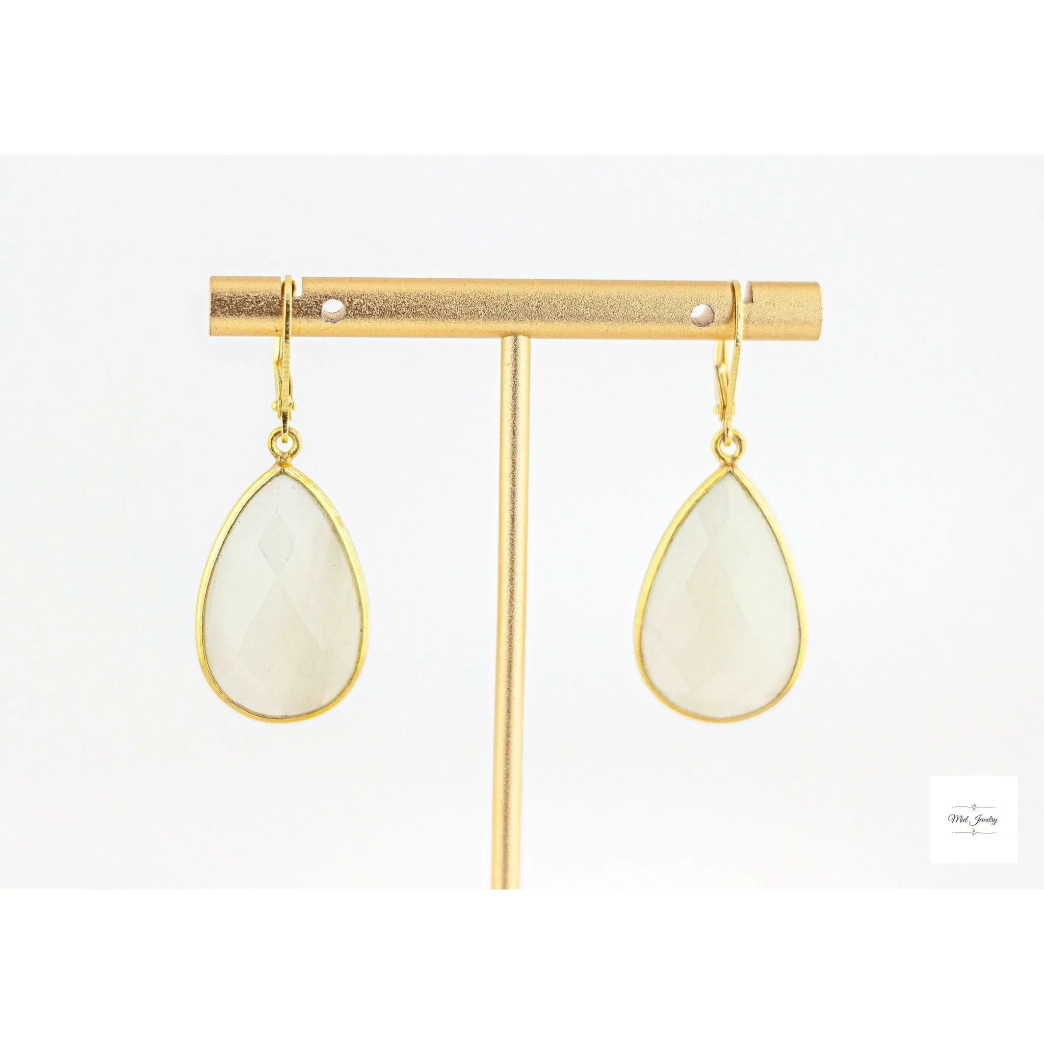 Shimmering White Moonstone Earrings: White Statement Earrings