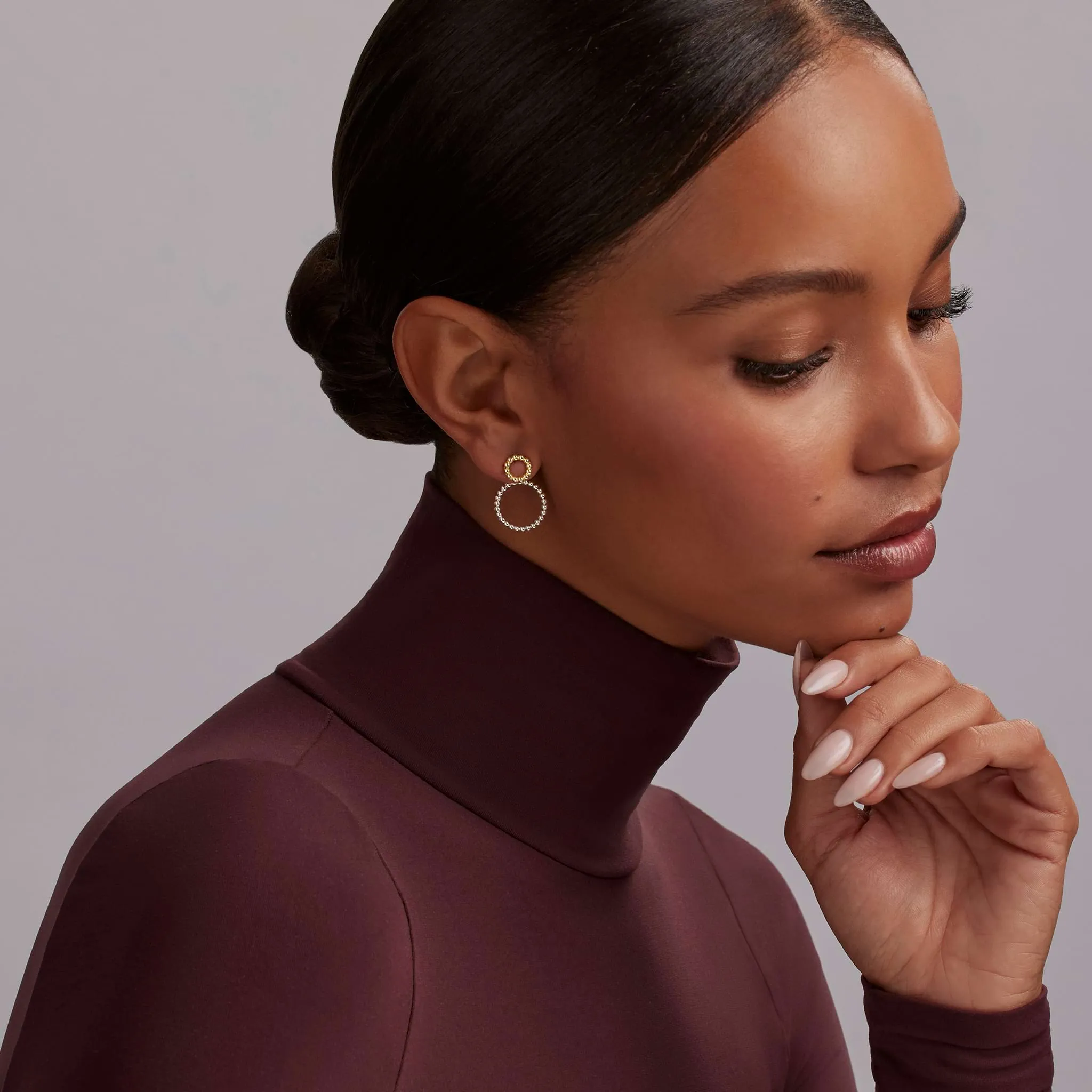 Signature Caviar Two-Tone Circle Drop Earrings