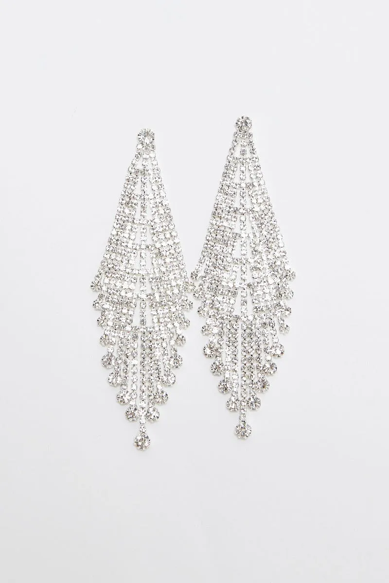 Silver Diamante Chandelier Tassle Drop Earrings