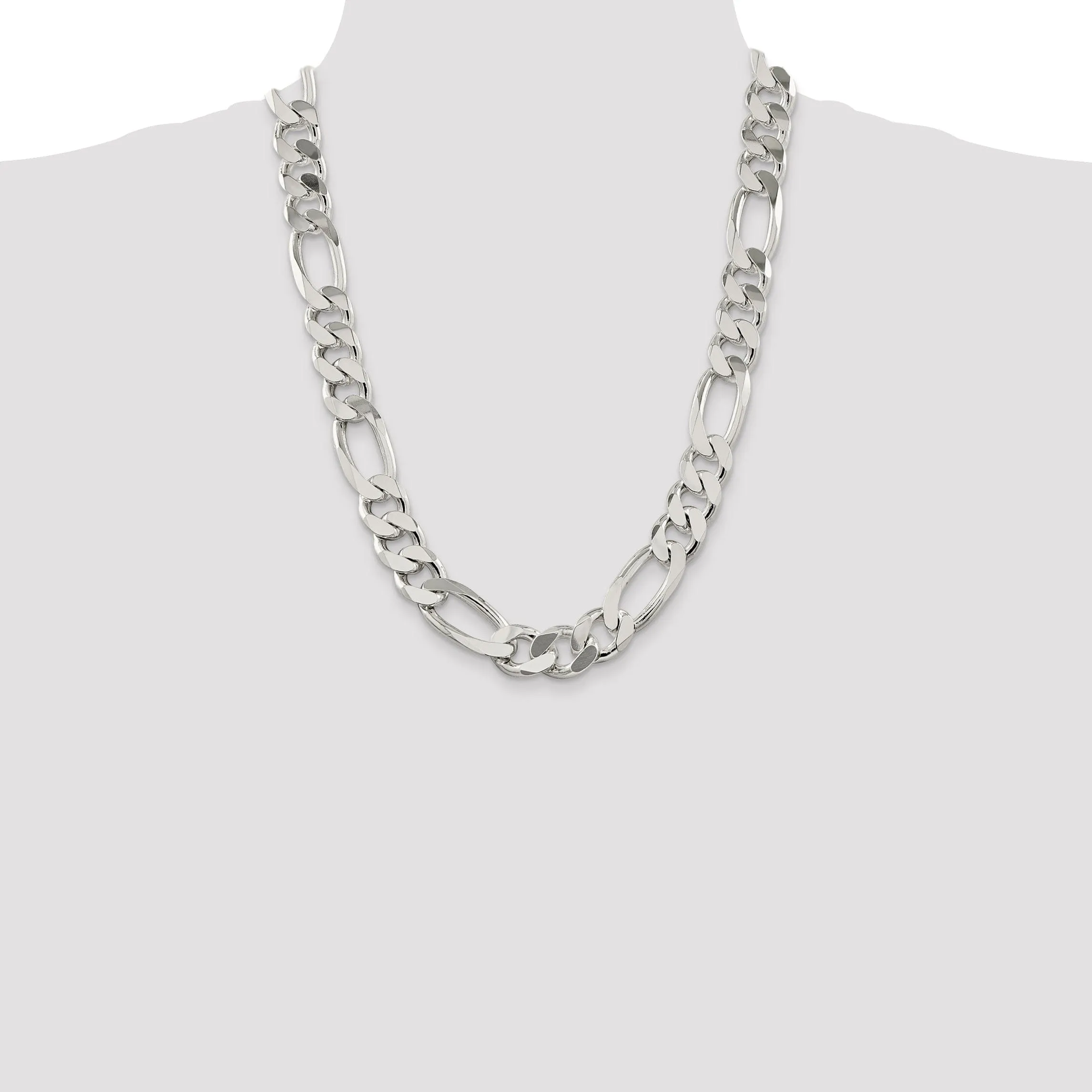 Silver Polished 15.00-mm Solid Figaro Chain