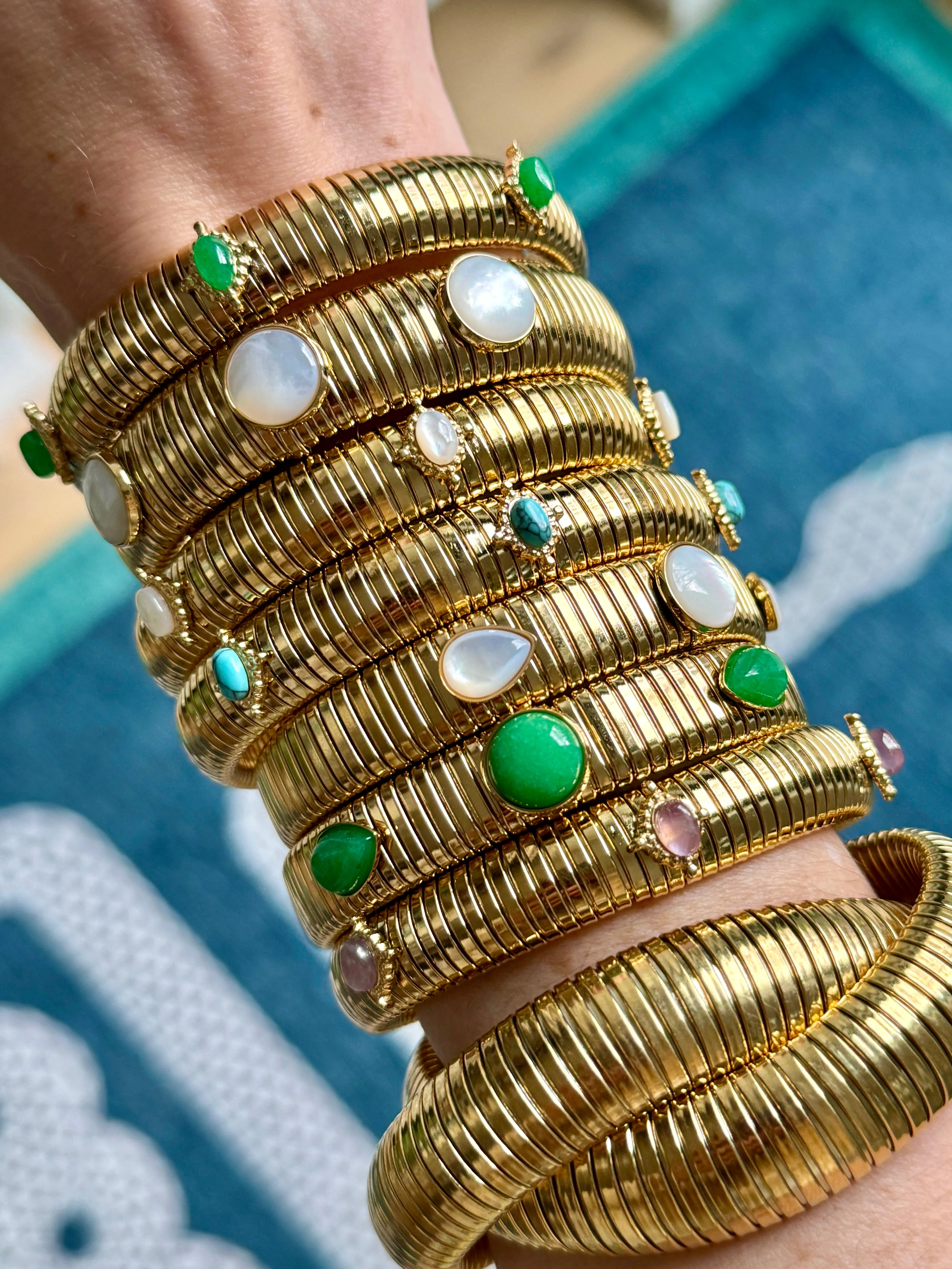 Small Mother of Pearl Gold Omega Bracelet