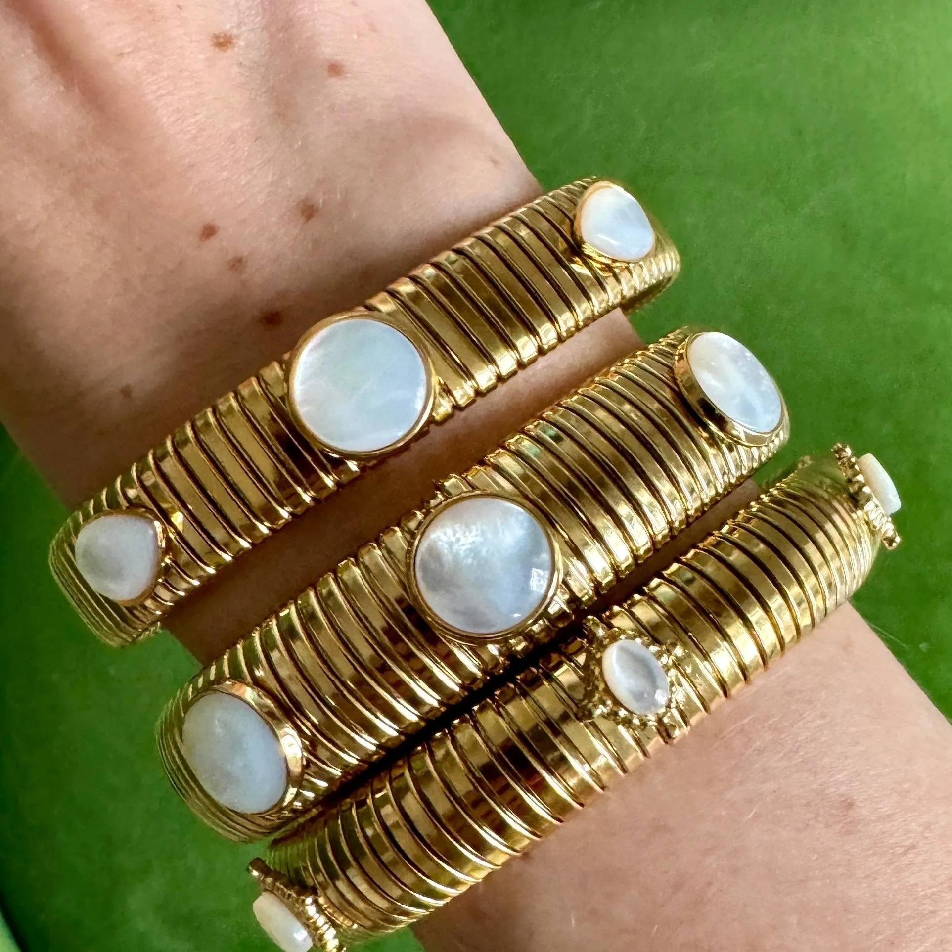 Small Mother of Pearl Gold Omega Bracelet